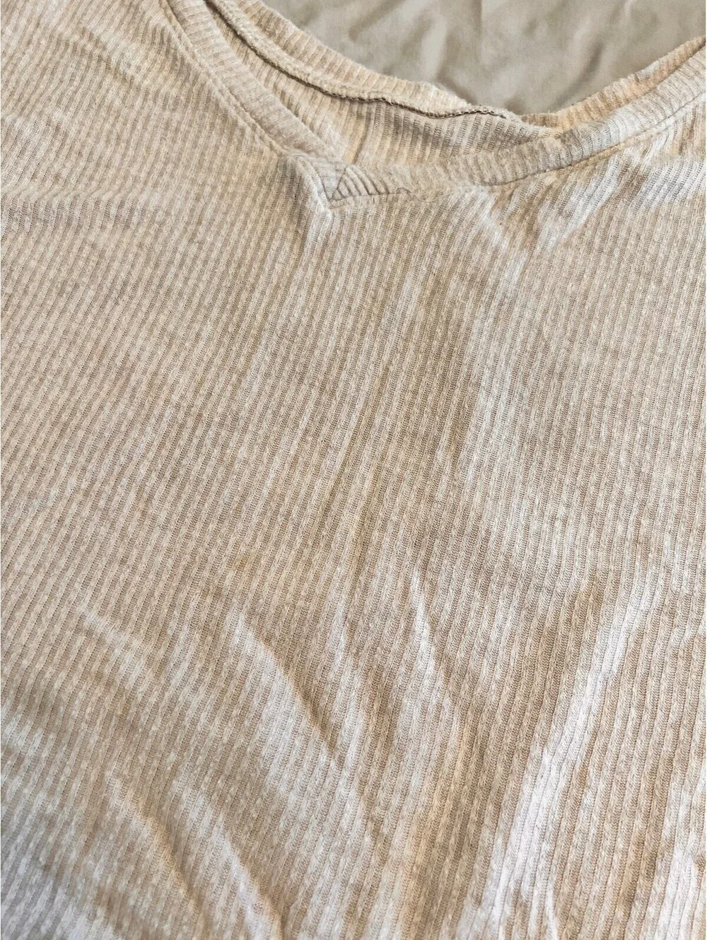 auden Beige Ribbed Long Sleeve Crop Top Sleepwear XL